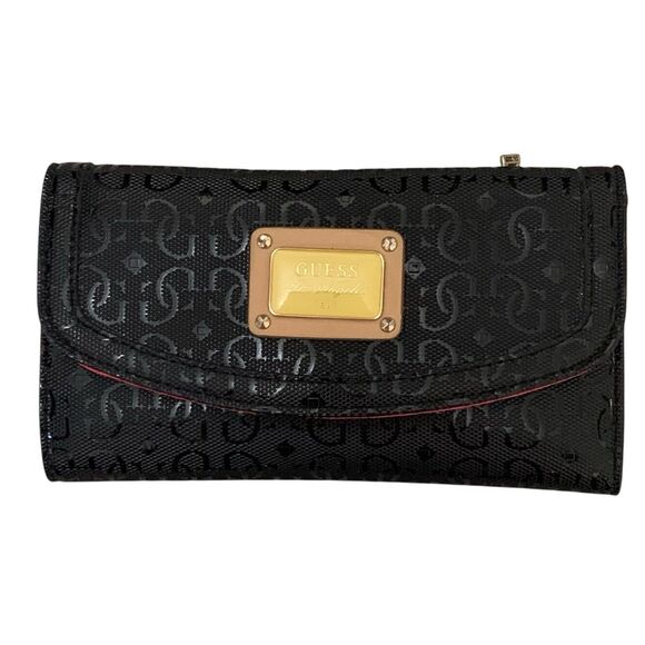 Guess Los Angeles 1981 Wallet Black Tri-Fold Zipper Credit Card Pockets Snap - Picture 1 of 10